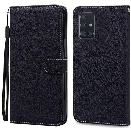 Étui Portefeuille En Cuir Noir Odeydo Pour Samsung Galaxy A71 4g, Coque À Rabat Avec Intérieur En Silicone