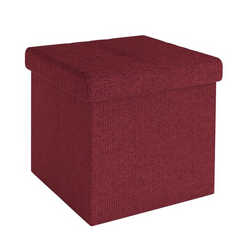 Intirilife Pouf Pliable 30x30x30 Cm En Rouge Grenat - Siège En Cube Avec Espace De Rangement Et Housse En Tissu Avec Creux - Siège En Cube Repose-Pieds Coffre De Rangement Pouf Coffre