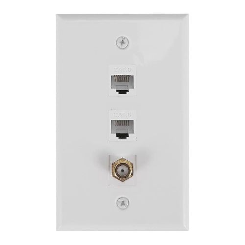 Plaque murale coaxiale Ethernet, 2 ports Cat6 RJ45 et 1 port Connecteur de type F coaxial femelle à femelle murale Pl
