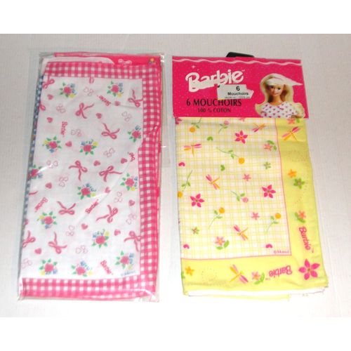 Mouchoir Barbie Lot 12 Mouchoirs Tissus Fleurie Jaune Rose