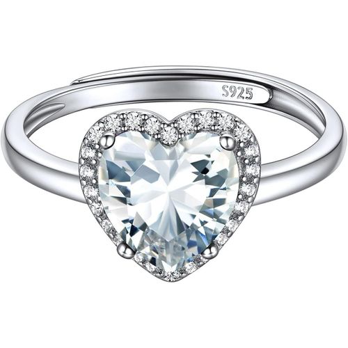 Bague Argent Pierre Coeur Reglable Anneau Fiançailles Ajustable Avec Pierre De Naissance Cristaux Bijoux Fantaisie Cadeaux Valentin Anniversaire Pour Femme[Q313]