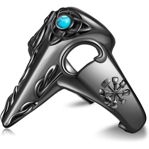 Bague Corbeau En Argent Sterling 925 Avec Tête De Mort Et Turquo Anneau De Pouce Ouvert Réglable Bijoux Gothiques Vikings Nordiques Païens Pour Hommes Et Femmes[Q563]