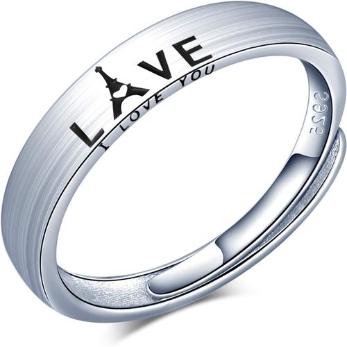Bague De Couple, Alliance Ajustable, Bague Pour Femme Homme, Bague De Mariage En Argent 925, Bague Ouverte Réglable, Bague Gravée Tour Eiffel Et 'love', Bague Pour Noël Et Anniversaire[Q1015]