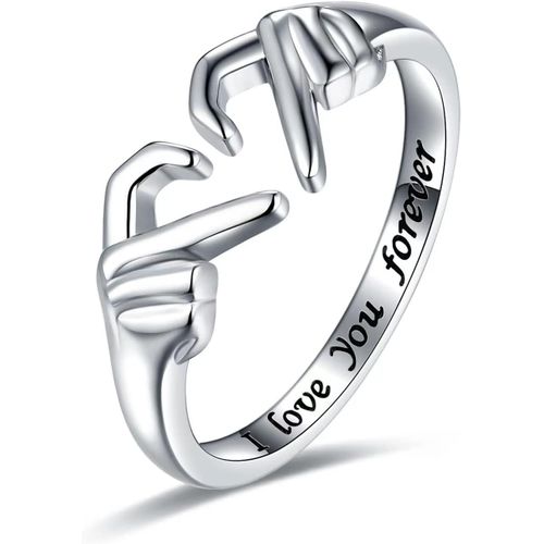 Bague Câlin, Bagues En Argent Pour Femmes Bague Femme Fiançailles Argent Étreignant Les Mains Bague Ajustable En Ouverte Coeur Bague Bijoux Mariage[Q1647]