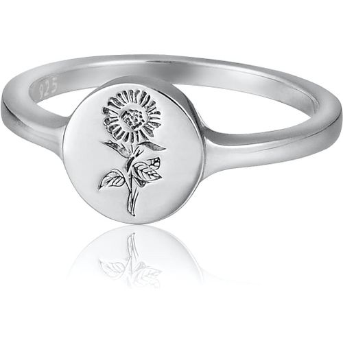 Bagues Argent Sterling 925 Femme, Bague Plaquée Or 18 Carats, Chevalière Fleur Gravée, Bague Minimaliste[Q1852]