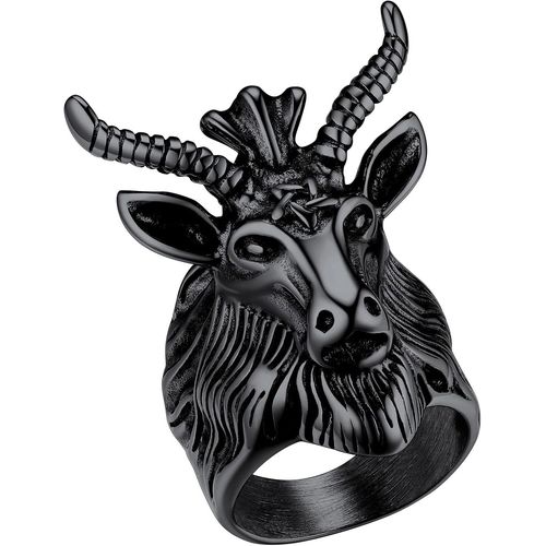 Bague Baphomet Noire Chevalière Satanique Homme Acier Inoxydable Bijoux Satan Gothique Biker Vintage Bagues Anneau Taille 56 Cadeau Pour Ado Garçon Femme[Q2309]