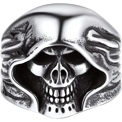 Bague Tête De Mort Homme,Chevalière Crâne Acier Inoxydable Taille 54-71.5,Bijoux Anneau Gothique Biker Vintage Punk,Cadeau Pour Fan De Rock Garçons Ados[Q1246]