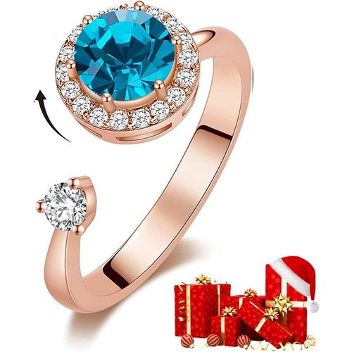 Bague Rotatif En Cristal Avec Coffret Cadeau Bijoux Anneaux Pierre De Naissance Pour Femme Bague Plaqué Or Rose 18k Réglable Taille 6-9[Q1682]