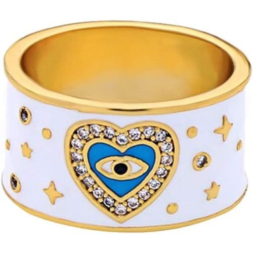 Bague Mauvais Oeil, Plaqué Or Evil Eye Bague Pour Femmes Émail Blanc Evil Eye Lucky Bague Coeur D'amour Anneaux De Protection Pour Femmes Taille 7[Q616]