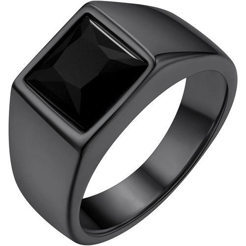 Bague Homme Noir Plaque Chevaliere 59 Acier Zircon Noir Petit Anneau Pierre Inoxydable Bagues Garcon Zirconium Bijoux Index Annulaire Auricualire[Q640]