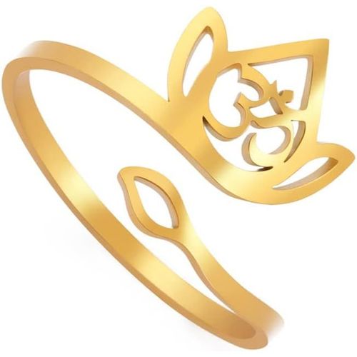 Bague Lotus Om Pour Femme En Acier Inoxydable Ajouré Personnalisé Spirituel Bouddhisme Écriture Ouverte Lotus Om Symbole Religieux Yogi Bijoux[Q1574]