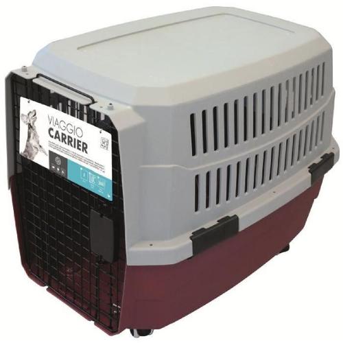 M-Pets Caisse De Transport Viaggio Carrier L - 81.3x56x58.5cm - Bordeaux Et Gris - Pour Chien