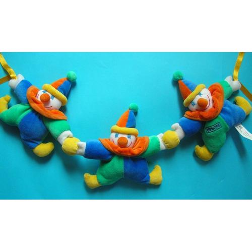 Bébisol - Mobile - Trois Clowns - Peluche - Jouet Eveil - Attache Poucette Ou Lit - 50cm Hors Rubans