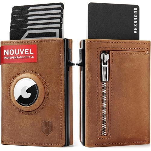 Porte Carte Airtag | Portefeuille Airtag Homme Minimaliste | Poche À Monnaie Pour 10+ Carte | Porte Carte Aluminium Homme | Portefeuille Rfid Avec Fermeture Magnétique | Sans Airtag | Brun[L475]