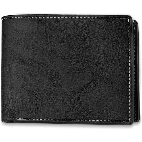 Portefeuille Homme, Pu Portefeuille En Cuir Porte Cartes Pour Hommes Et Garçons, Porte Feuille Homme Léger Pour Le Travail, Le Shopping, Les Voyages (Noir)[L535]