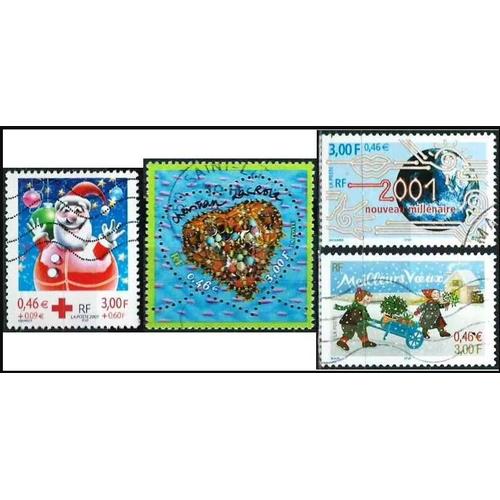 France, Beaux Timbres 2000 / 2001, Yvert 3357 Nouveau Millénaire, 3368 Saint Valentin, Coeur Christian Lacroix, 3436 Croix Rouge, Boule Et Père Noël, 3438 Meilleurs Voeux, Oblitérés, Tbe -