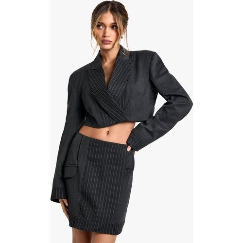 Mini-Jupe Habillée À Rayures Fines - Gris Anthracite - S