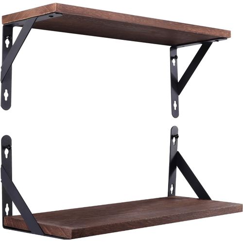 Etagères Murales Lot De 2,Étagère Murale Bois Et Métal Marron Foncé,Rustiques Etagere Murale Longueur De 42cm,Charge Maximal 30kg Pour Chambre,Salle De Bain,Salon,Cuisine Et Plus.[Y15]
