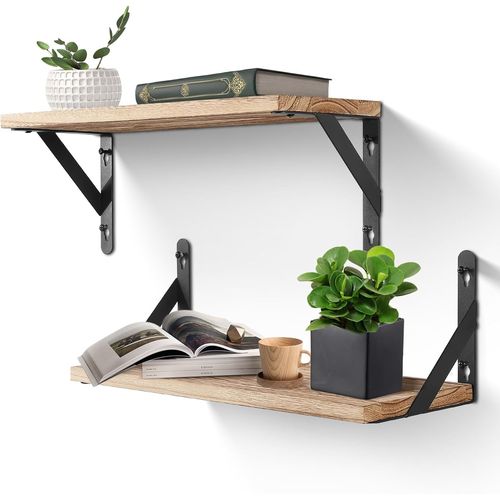 Étagère Murale, Lot De 2 Etagere Murale En Bois Design Moderne,Longueur 42cm,Rustiques Pour Cuisine,Salle De Bain,Salon,Bureau,Brun Clair.[Y1]