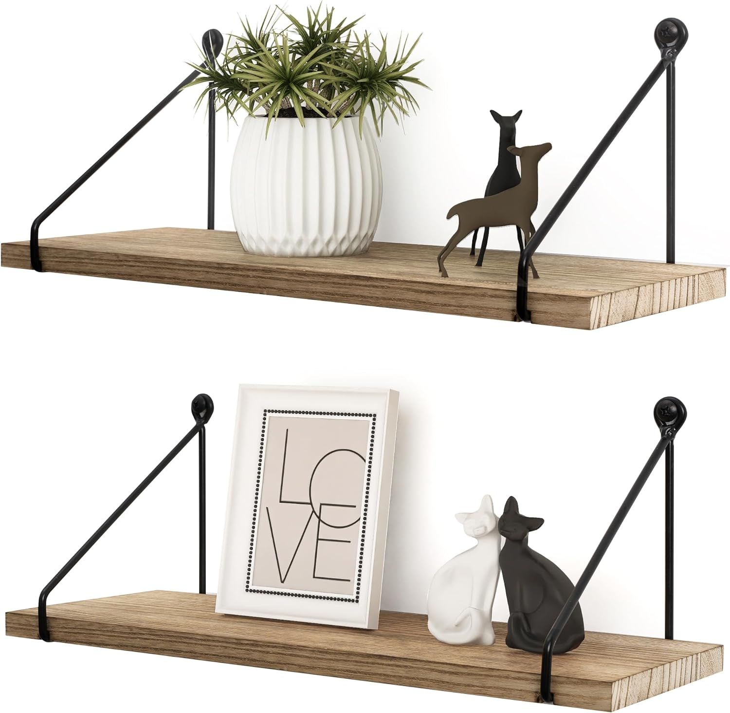 Etagere Murale Bois Noire Metal Salle De Bain Chambre Cuisine Rustique Moderne Design Domicile Decorer,Lot De 2.[Y35]