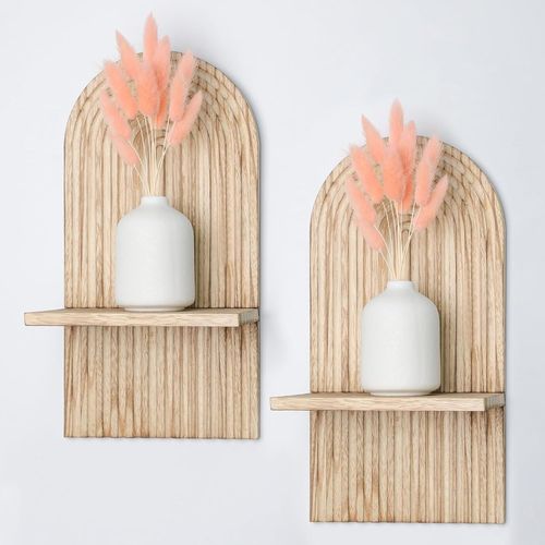 2 Pcs Étagères En Bois Pour La Décoration Murale Brun Clair Étagère Murale Bohème Moderne Support Mural En Bois Bohème Style Étagère Pour La Cuisine,La Chambre,La Salle De Bain,Salon,Dortoir.[Y42]