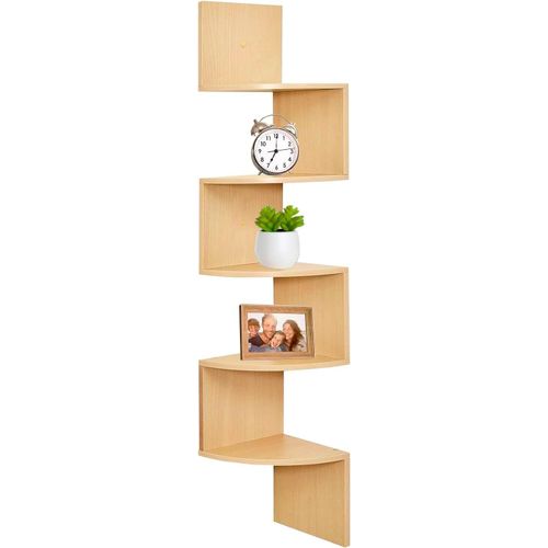 Etagere Angle Murale,En Bois,Étagère D'angle,Rangement À 5 Niveaux,Chambre À Coucher,Salon,Salle De Bain,Bureau À Domicile,Blanc Nuage (Bois).[Y95]