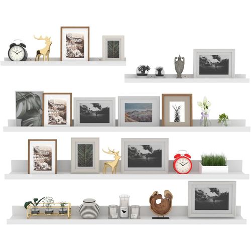 Lot De 5 Étagères Murales En Bois Rustique,Étagères Flottante Murale Blanc Pour Salon,Chambre Et Bureau-120cm.[Y90]