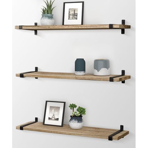 Lot De 3 Étagères Flottantes En Bois Naturel Rustique De 61 Cm,Étagères Murales Décoratives Pour Salle De Bain,Salon,Chambre À Coucher,Cuisine.[Y126]