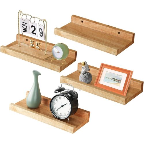Étagères Murales,Lot De 4,30cm Etagères Flottantes Cubes Étagères De Rangement Form De U Tablettes Murales En Bois De Chêne Massif,Pour Salon,Salle De Bain,Cuisine,Naturel.[Y173]