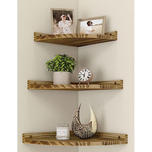 Lot De 3 Étagères D'angle Suspendues En Bois-Style Vintage-Pour Salle De Bain,Cuisine,Chambre À Coucher,Salon.[Y209]