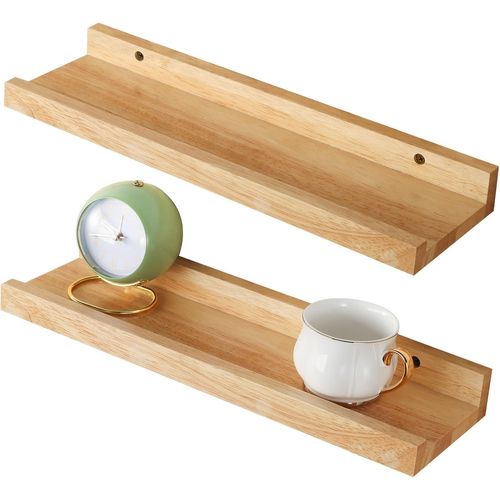 Étagères Murales,Lot De 2,40cm Etagères Flottantes Cubes Étagères De Rangement Form De U Tablettes Murales En Bois De Chêne Massif,Pour Salon,Salle De Bain,Cuisine,Naturel.[Y174]