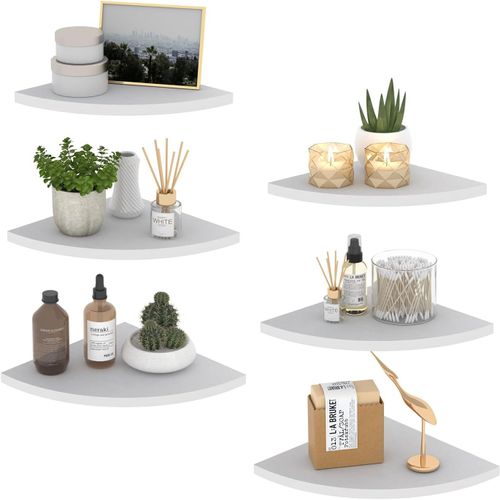 Étagère Murale En Bois Blanc Lot De 6,Etagère Murale D'angle Festonnée De Rangement Pour Chambre,Salon,Salle De Bain Et Bureau.[Y282]