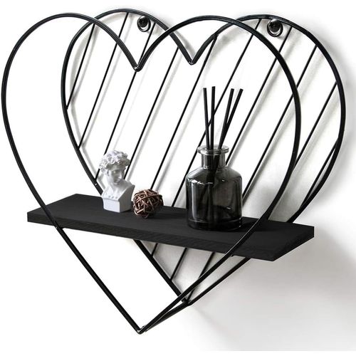 Etagere Murale Noire En Métal Étagères Flottantes Coeur Design Industriel Moderne Ferme Style Fantaisie Décoration Unique Pour Salle De Bain Chambre.[Y284]
