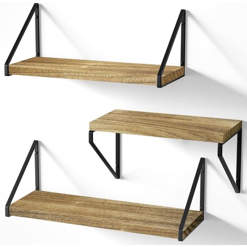Etagères Murales Lot De 3 Etagères Flottantes En Bois Et Fer Charge Maximal 18 Kg Rustiques Pour Chambre,Salle De Bain,Salon,Cuisine Et Plus,Noir Carbonisé.[Y149]