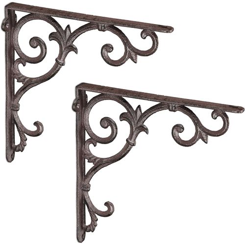 Équerre Étagère Murale,Lot De 2,Ancien,Support En Fonte De Fer,Ornements Baroques,Vintage,Brun,Marron.[Y224]