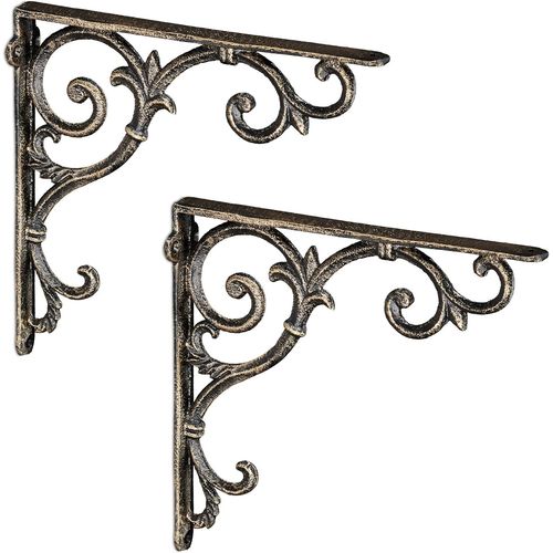 Équerre Étagère Murale,Lot De 2,Ancien,Support En Fonte De Fer,Ornements Baroques,Vintage,Couleur Bronze.[Y223]