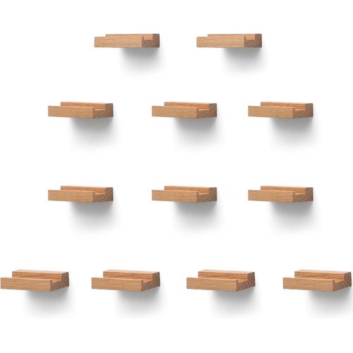 Lot De 12 Étagères Murales En Bois De Chêne Massif Pour Disques,Supports Pour Albums,Étagères À Rebord Pour Photos,Support De Collection De Disques(Bois Naturel).[Y218]