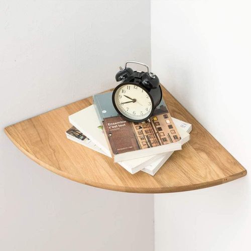 Étagère D`Angle Flottante En Chêne Rustique Avec Extrémité Arrondie Pour Haut-Parleurs,Livres,Décorations Étagère D`Angle En Bois,Chêne,35cm Rayon (Chêne Naturel,35cm).[Y408]