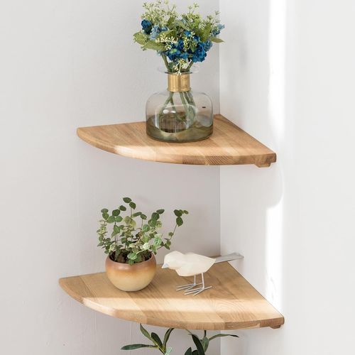 Lot De 2 Étagères D'angle Flottantes En Bois De Chêne Massif De 17,8 Cm Avec Trou De Fil Pour Chambre À Coucher,Cuisine,Salon.[Y406]