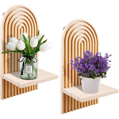 Lot De 2 Étagère Murale,Étagères Flottantes,Etagères Murales,En Boho,Décoratif En Bois Pour Étagère Murale Sans Percage Étagère Flottante En Bois De Chêne Massif,Pour Salon,Cuisine,Chambre.[Y477]