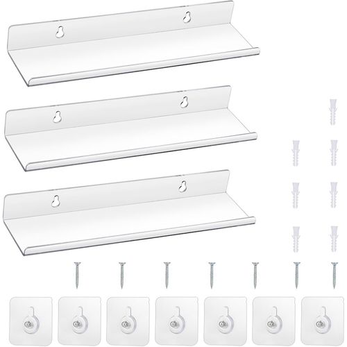 3pcs Étagères Murales En Acrylique,30 X 7,9 X 3,6 Cm Étagère En Acrylique Transparente Sans Perçage Pour Cadres Photos,Étagères De Cuisine,Étagères À Épices,Bibliothèque.[Y402]