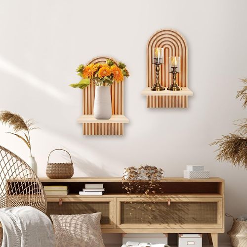 2 Pcs Étagères En Bois Pour La Décoration Murale Étagère Murale Bohème Moderne Support Mural En Bois Bohème Style Étagère Pour La Cuisine,La Chambre,La Salle De Bain,Salon,Dortoir.[Y508]