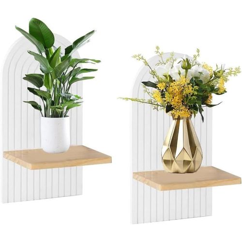 2 Pcs Étagères En Bois Pour La Décoration Murale Étagère Murale Bohème Moderne Support Mural En Bois Bohème Style Étagère Pour La Cuisine,La Chambre,La Salle De Bain (Blanc).[Y509]
