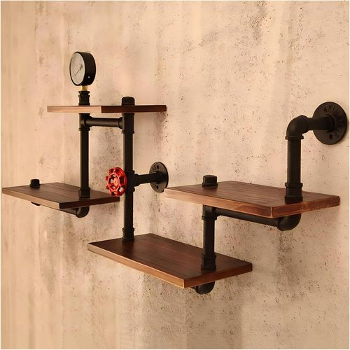 Étagère Murale Industrielle Organisateur De Rangement De Tuyaux En Métal Rustique Avec Étagères En Bois Étagères Flottantes De Décoration Pour Salon,Chambre Et Cuisine.[Y550]