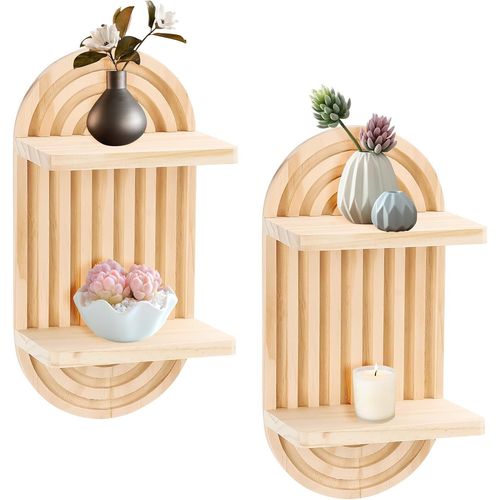 2 Pcs Étagères En Bois Pour La Décoration Murale Étagère Murale Bohème Moderne Support Mural En Bois Bohème Style Étagère Pour La Cuisine,La Chambre,La Salle De Bain,Salon,Dortoir.[Y559]