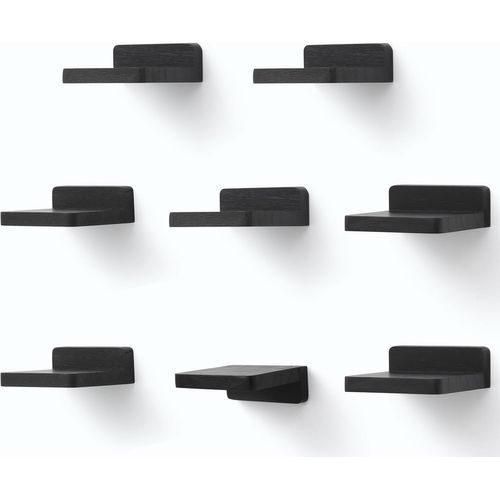 Lot De 8 Petites Etagères Murales Flottantes Carrées En Bois Pour Petits Objets,Décoration Pour Chambre À Coucher,Salon,10,2 X 10,2 X 4 Cm (Noir Rustique).[Y604]