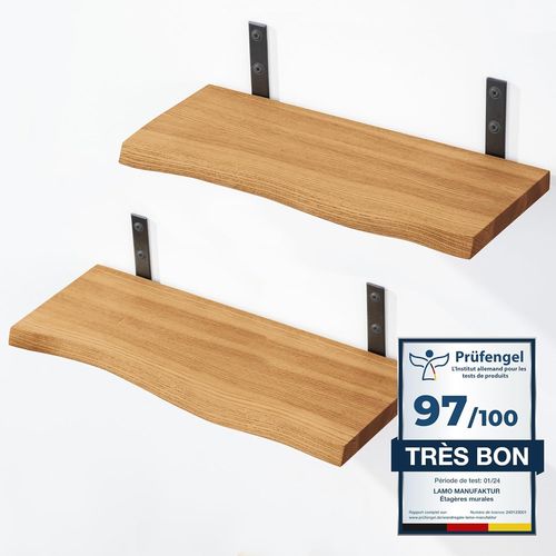2 Étagères Murales En Bois 2x 42cm|Etagère Murale En 100% Bois Massif|Etagère Murale Pour Salon,Chambre À Coucher|Étagères Murales Set 2 Bord Naturel Couleur: Rustique.[Y694]