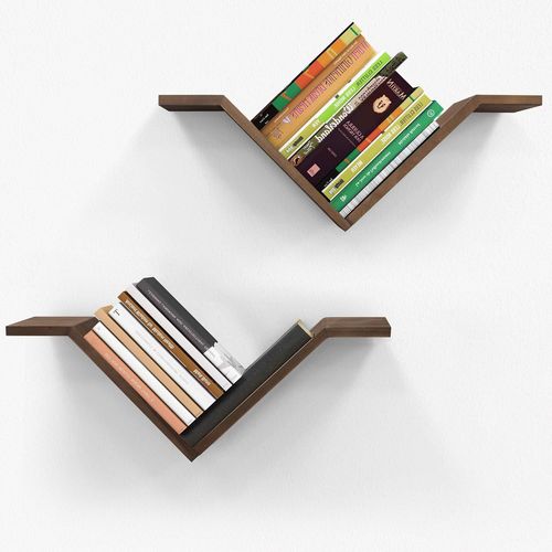 Etagere Livre Murale Brun,Lot De 2 Étagères Flottantes En Forme D'oie Sauvage,Décoration Murale Moderne En Forme De V Pour Chambre À Coucher,Salon,Chambre D'enfant.[Y732]