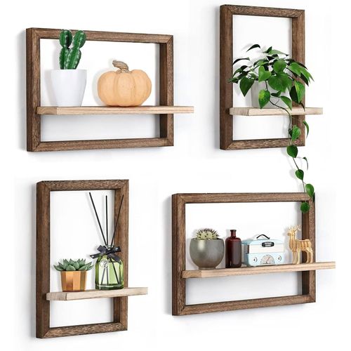 Étagères Murales Design Lot De 4 Étagères Murales En Bois,Étagères Murales Pour Chambre À Coucher Et Ferme,Étagère Dospesée Rustique Décorative Étagères En Bois Naturel Avec Cadre Pour Salon .[Y813]