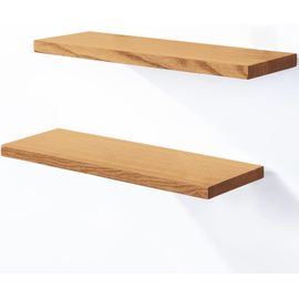 2 Étagères Murale En Bois Avec Fixation Invisible 2x 42cm|Etagère Murale En 100% Bois Massif|Etagère Murale Pour Salon|Set 4 Étagères Bord Droit Couleur: Rustique.[Y834]